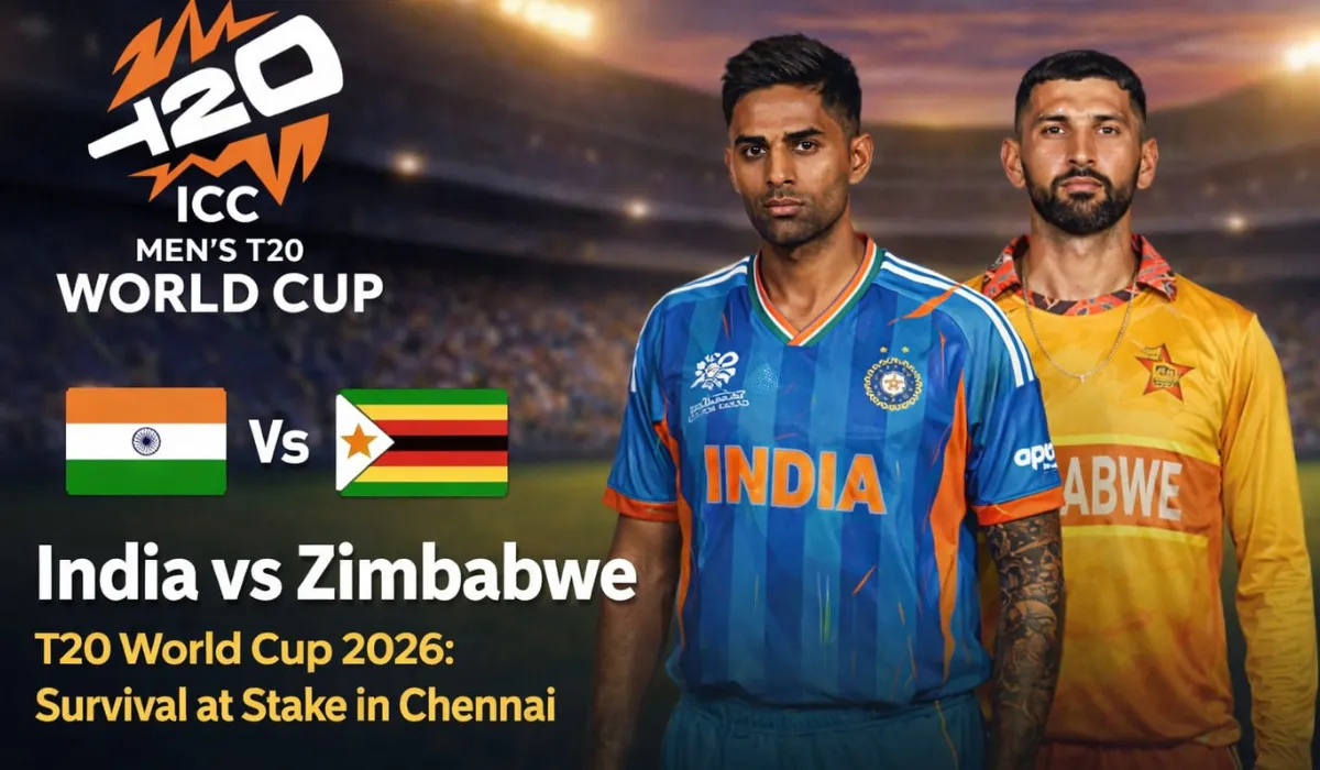 India vs Zimbabwe Super 8 T20 World Cup 2026 Match Poster at Chennai.